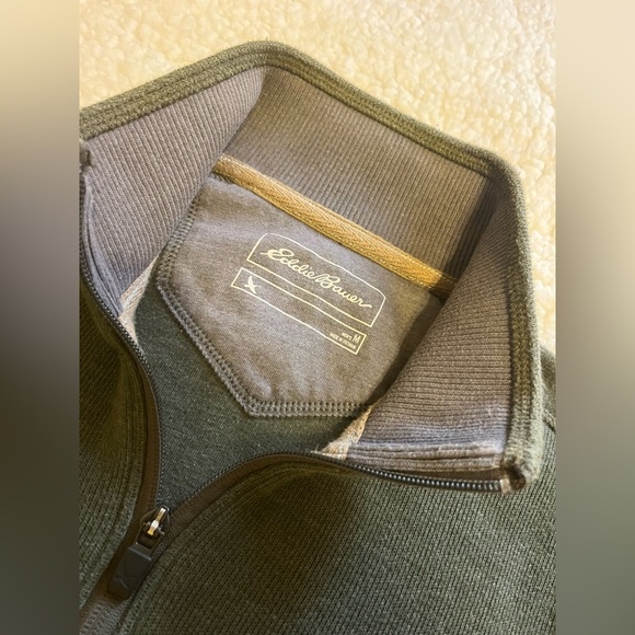 Eddie Bauer Men's Quarter-Zip Heather Green Pullover Sweater Men’s Medium - Picture 3 of 5